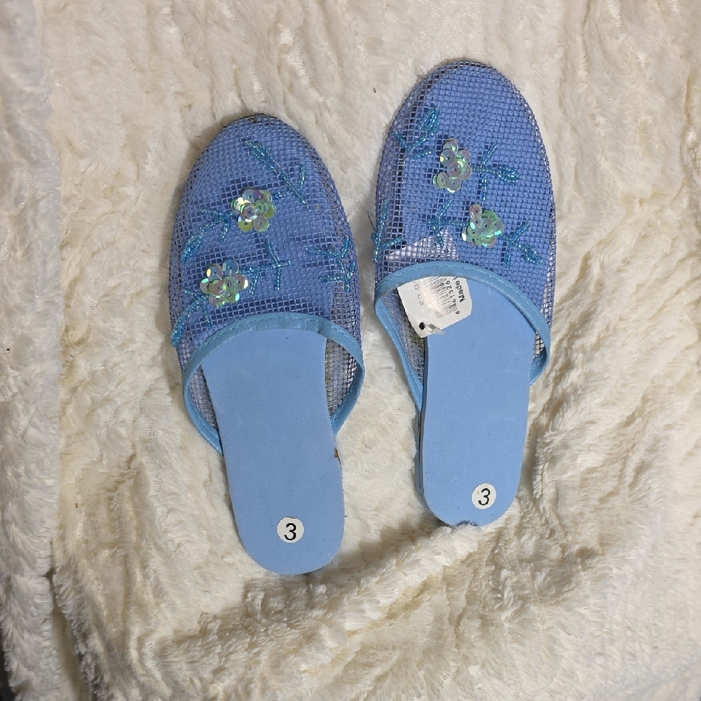 Blue Sequin Girl's Slippers